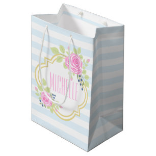 Monogram Fancy Roses Blueberry Gift Bag
