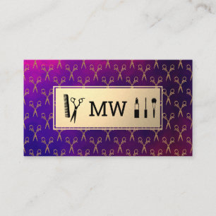 Monogram Fancy Shears Makeup Hairstylist Appointment Card