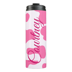 Monogram Farm Animal Pink Cow Print Thermal Tumbler