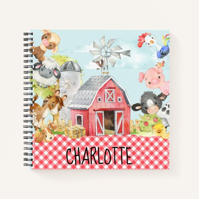 Monogram Farm Barnyard Animals Kids Notebook (Front)
