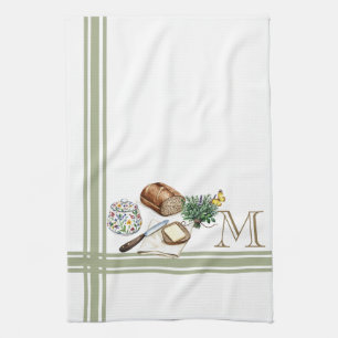 Monogram Farmhouse Kitchen Towel Sage Green Herbs