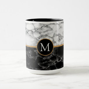 Monogram Faux Black White Marble Coffee Mug