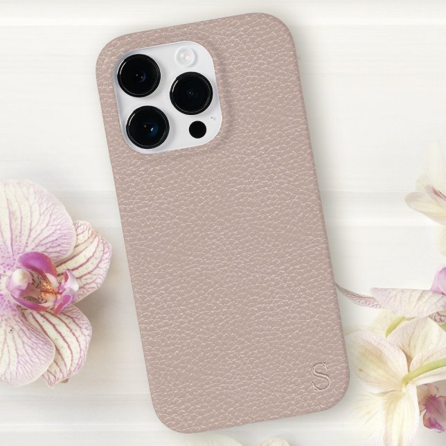 Monogram Faux Blush Pink Leather Case-Mate iPhone Case (A pretty blush pink faux leather look phone case with space for your initial)