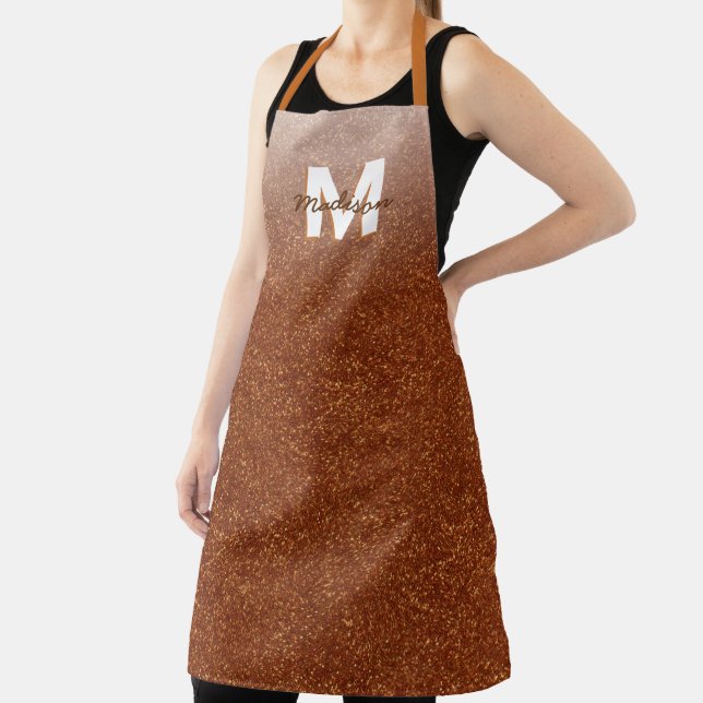 Monogram Faux Copper Glitter Elegant Chic Apron (Insitu)