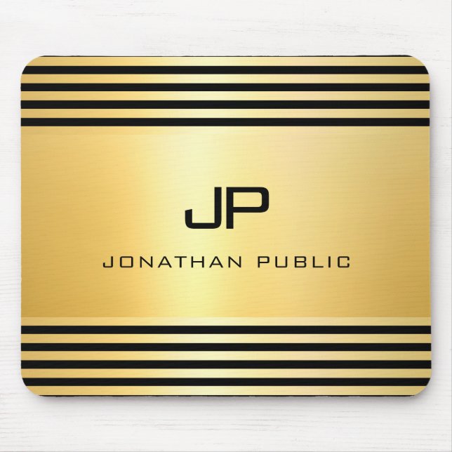 Monogram Faux Gold Black Modern Elegant Template Mouse Mat (Front)