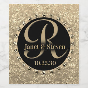 Monogram Faux Gold Foil Custom Wine Label