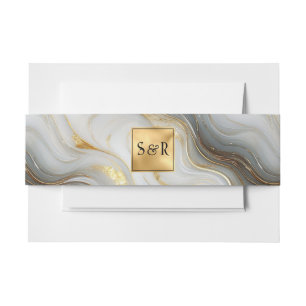 Monogram Faux Gold, Grey & White Marbled Wedding Invitation Belly Band