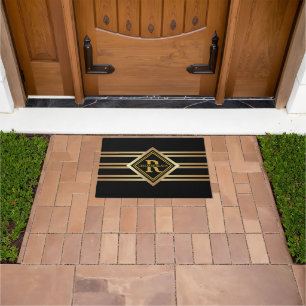 Monogram Faux Gold Music Notes on BLACK Doormat