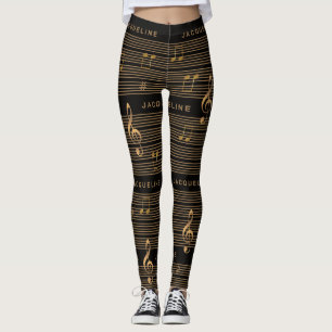 Monogram Faux Gold Notes and Clef on BLACK Leggings