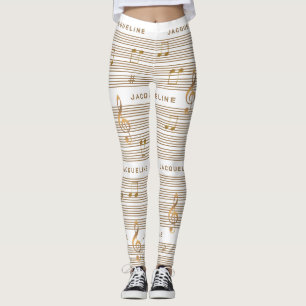 Monogram Faux Gold Notes and Clef on WHITE Leggings
