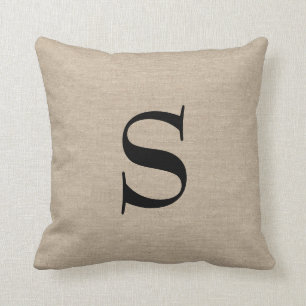 Monogram faux linen burlap rustic chic initial jut cushion