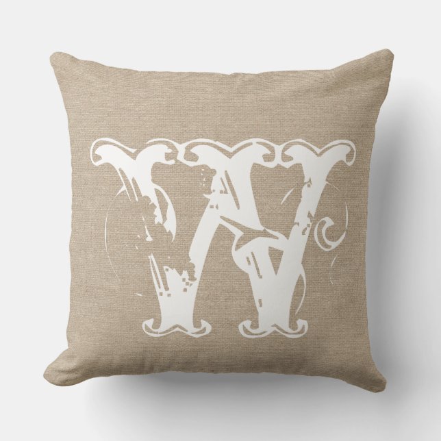 Monogram faux linen burlap rustic chic initial jut cushion (Front)