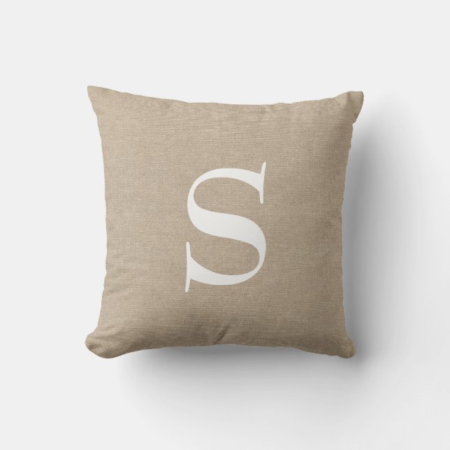 Monogram faux linen burlap rustic chic initial jut cushion (Front)