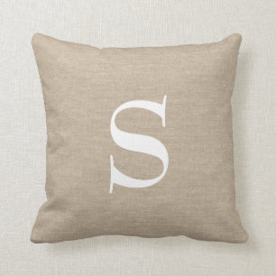 Monogram faux linen burlap rustic chic initial jut cushion