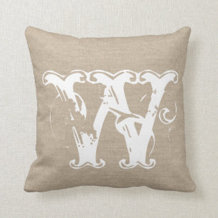 Monogram faux linen burlap rustic chic initial jut cushion