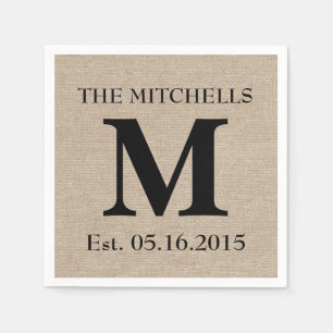 Monogram faux linen burlap rustic chic initial jut napkin