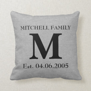 Monogram faux linen burlap rustic initial wedding cushion