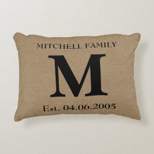 Monogram faux linen burlap rustic initial wedding decorative cushion