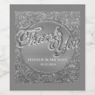 Monogram Faux Silver Foil Custom Wine Label