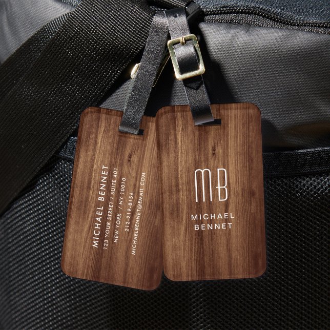 Monogram Faux Wood Texture Luggage Tag (Monogram Faux Wood Texture Luggage Tag)