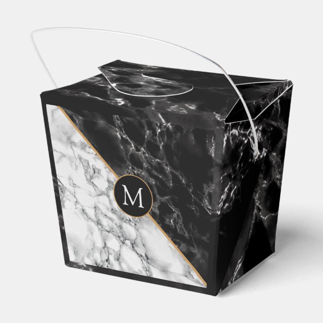 Monogram Favour Box Black White Marble Stone (Back Side)