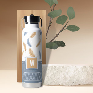 Monogram Feather Pattern Water Bottle