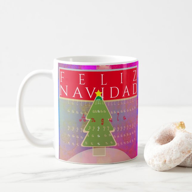 Monogram "Feliz Navidad" Peace and Happy New Year Coffee Mug (With Donut)