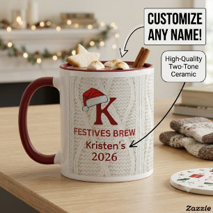 Monogram Festive Knit Sweater Christmas Mug