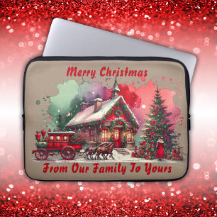 Monogram Festive Vintage Christmas on brown Laptop Sleeve