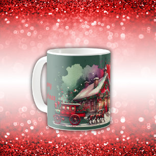 Monogram Festive Vintage Christmas on green Coffee Mug