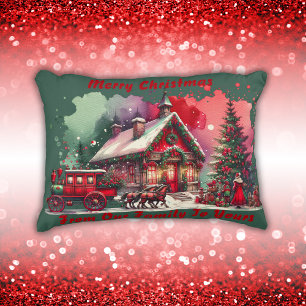 Monogram Festive Vintage Christmas on green   Decorative Cushion