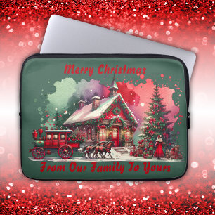 Monogram Festive Vintage Christmas on green Laptop Sleeve
