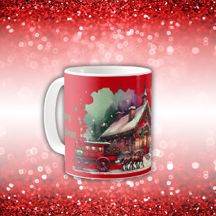 Monogram Festive Vintage Christmas on red   Coffee Mug