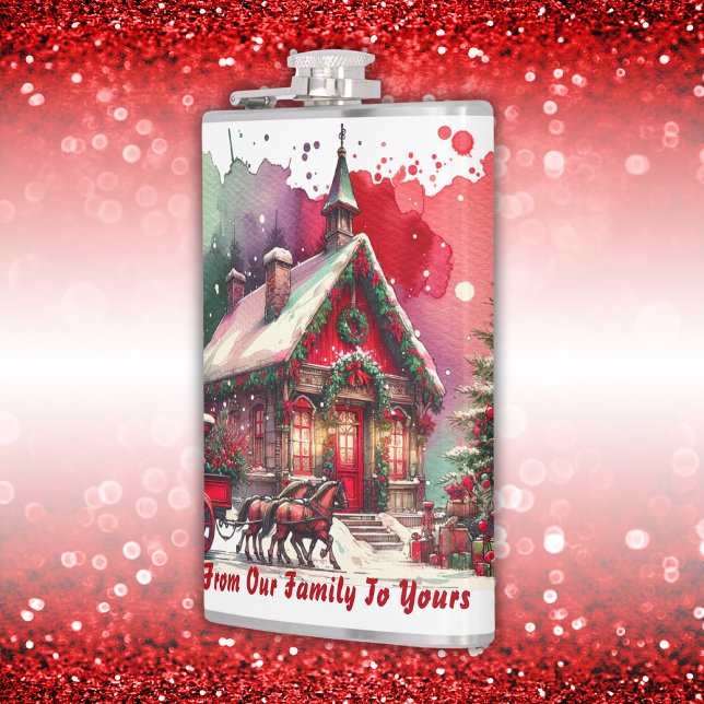 Monogram Festive Vintage Christmas on white | Hip Flask (Creator Uploaded)