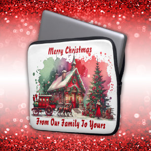 Monogram Festive Vintage Christmas on white Laptop Sleeve