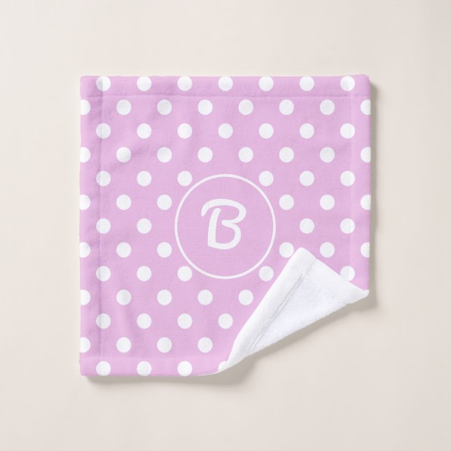 Monogram Fifties Retro Polka Dots on Soft Pink Bath Towel Set (Wash Cloth)