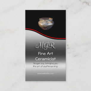 Monogram, Fine Art Ceramicist, red swoosh Business Card