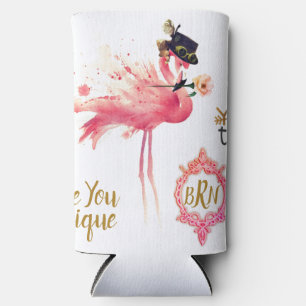 Monogram Flamingo "Be You tiful" Steampunk Vintage Seltzer Can Cooler