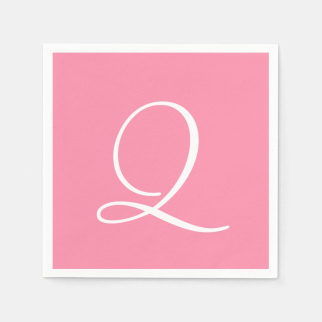 Monogram Flamingo Pink Modern Colour Coordinated P Napkin (Front)