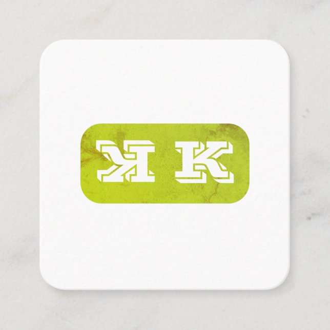 Monogram Flip (green rustic) Square Business Card (Front)