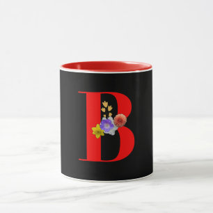 Monogram Floral B Red Inside Black Mug