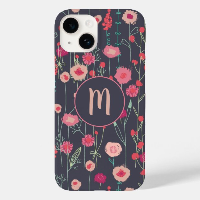 Monogram Floral Black Pink Case-Mate iPhone Case (Back)