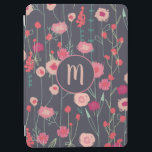 Monogram Floral Black Pink iPad Air Cover<br><div class="desc">Painting of wildflowers I saw by a wall in Plymouth. 
Pretty boho loose pink floral painting on a dark grey background.
Change the monogram initial to customise.</div>