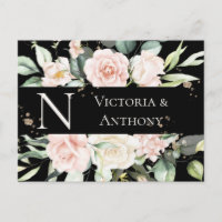 Monogram Floral Black Watercolor Save the Date