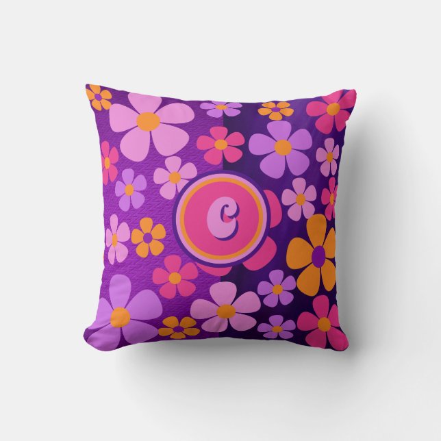 Monogram Floral Blossom Burst Vibrant  Cushion (Front)