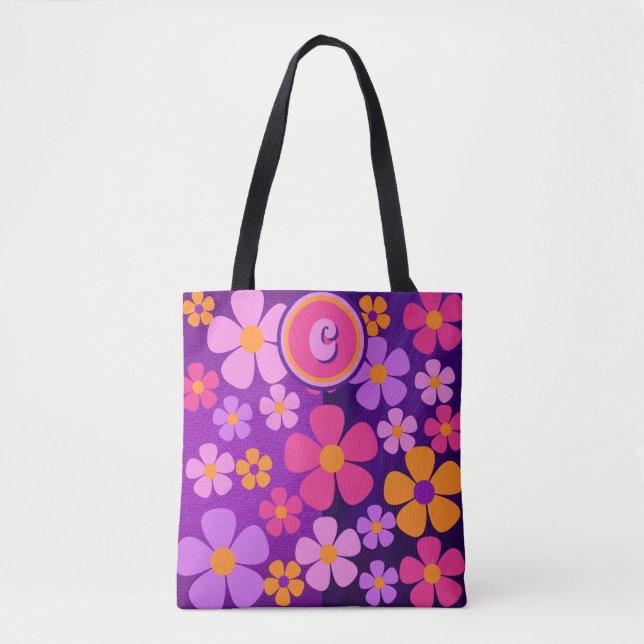 Monogram Floral Blossom Burst Vibrant  Tote Bag (Front)