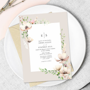 Monogram Floral Blush Off White Botanical Wedding Invitation