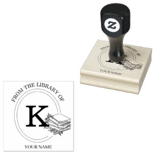 Monogram Floral Book Embosser From the Library Rubber Stamp