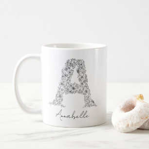 Monogram Floral Botanical Black White Letter A Coffee Mug