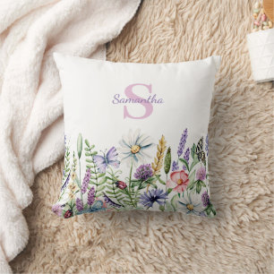 Monogram Floral Botanical Name Cushion